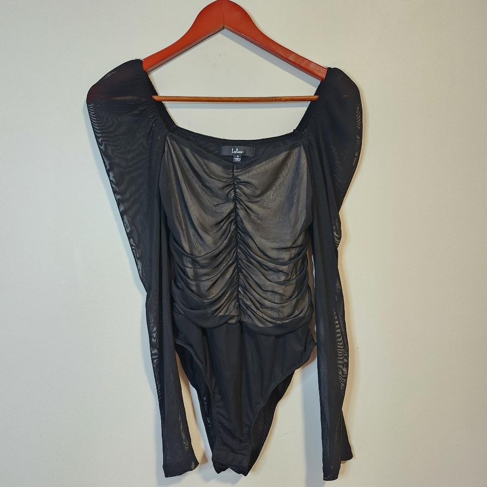 Lulu's Mesh Black Long Sleeve Bodysuit